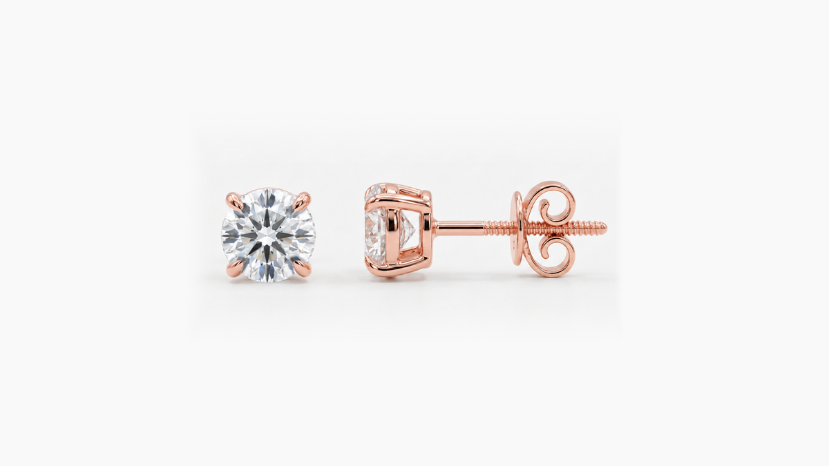 Lab Diamond Studs in rose gold with screwback fittings