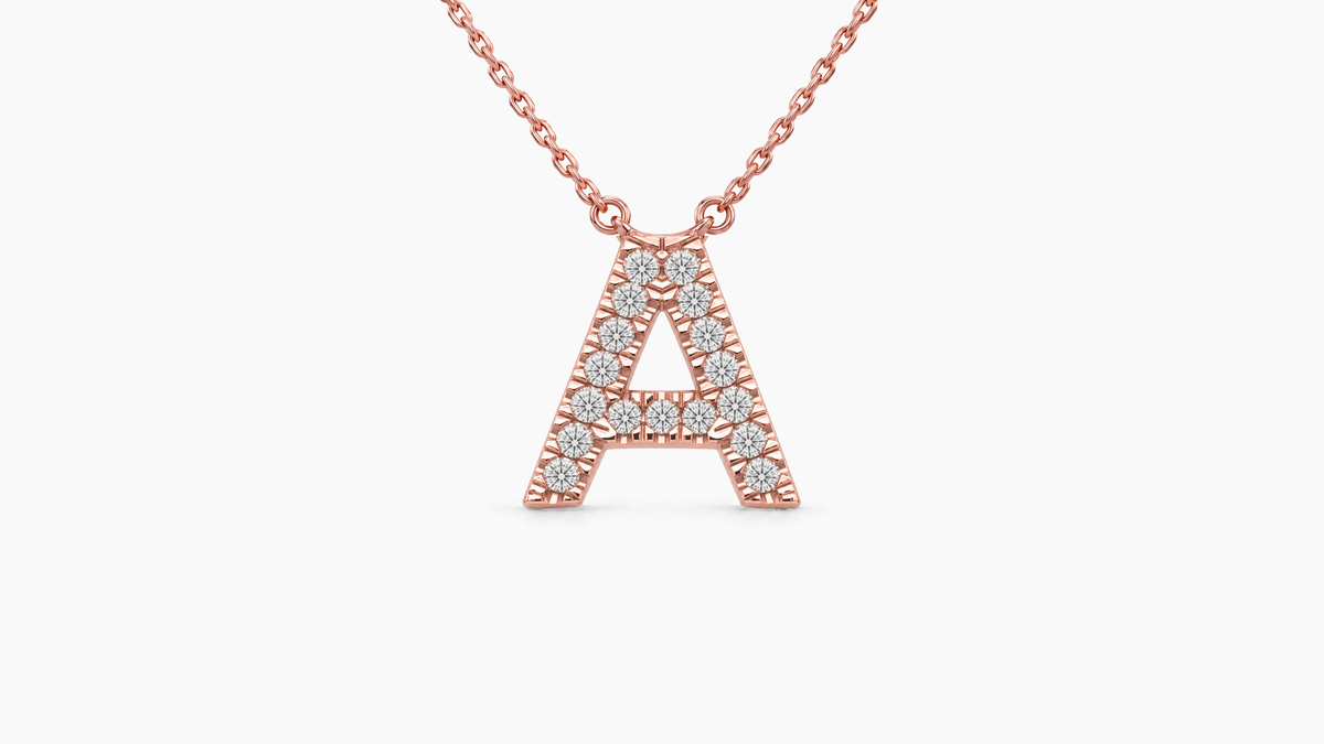 Large Diamond Initial with Chain — A — Rose Gold