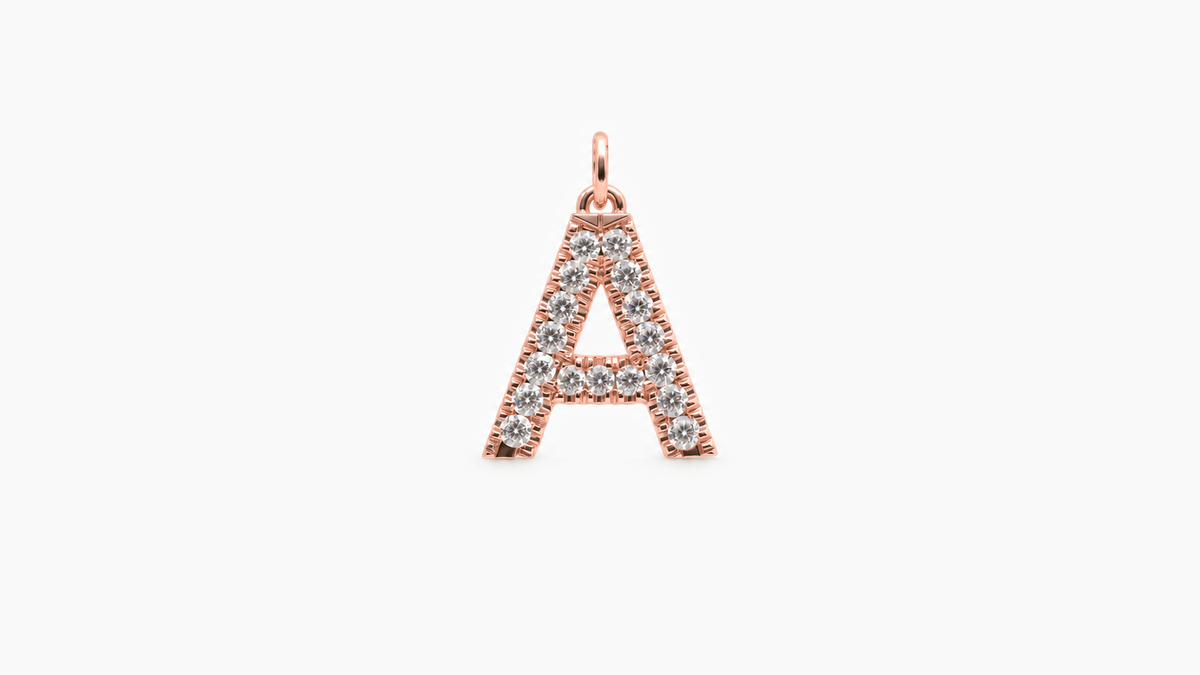 Large Diamond Initial Pendant — A — Rose Gold