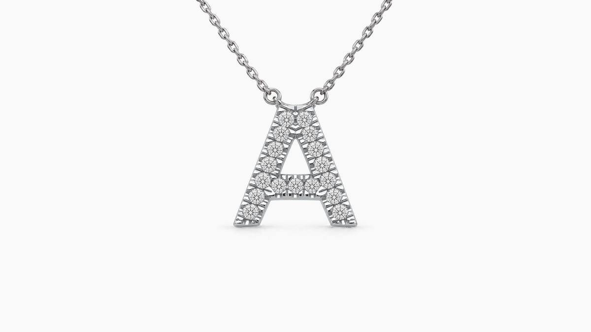 Large Diamond Initial with Chain — A — White Gold