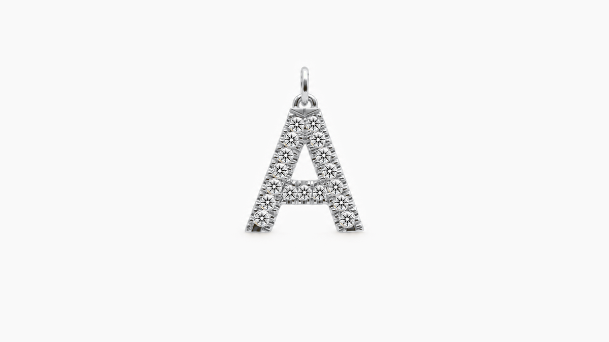 Large Diamond Initial Pendant — A — White Gold
