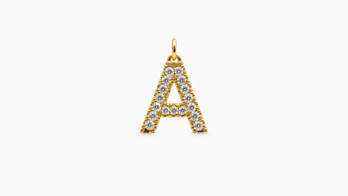 Large Diamond Initial Pendant — A — Yellow Gold