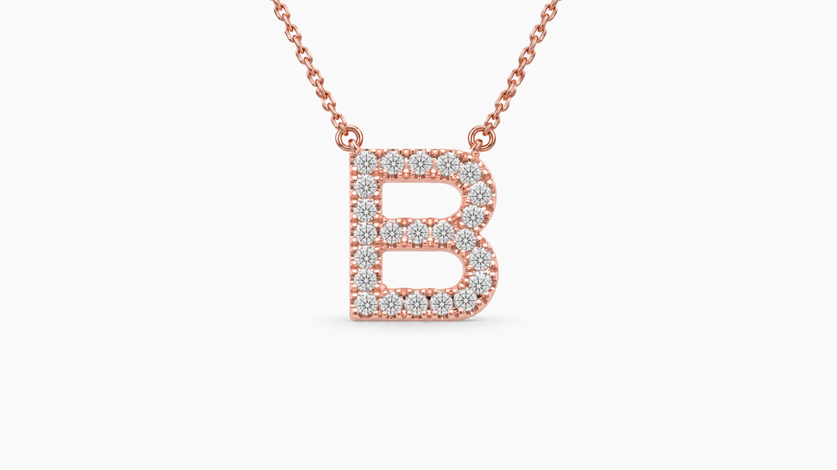 Large Diamond Initial with Chain — B — Rose Gold