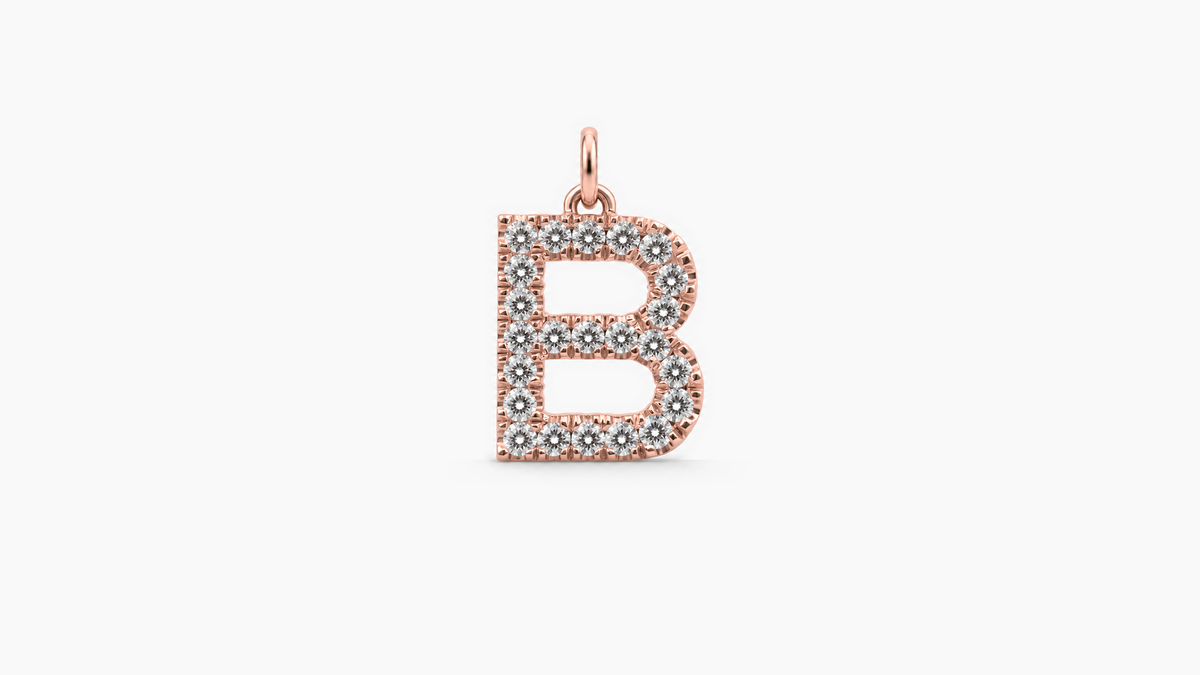 Large Diamond Initial Pendant — B — Rose Gold