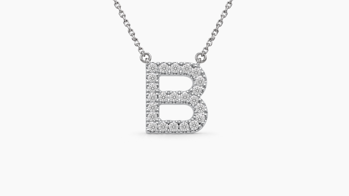 Large Diamond Initial with Chain — B — White Gold
