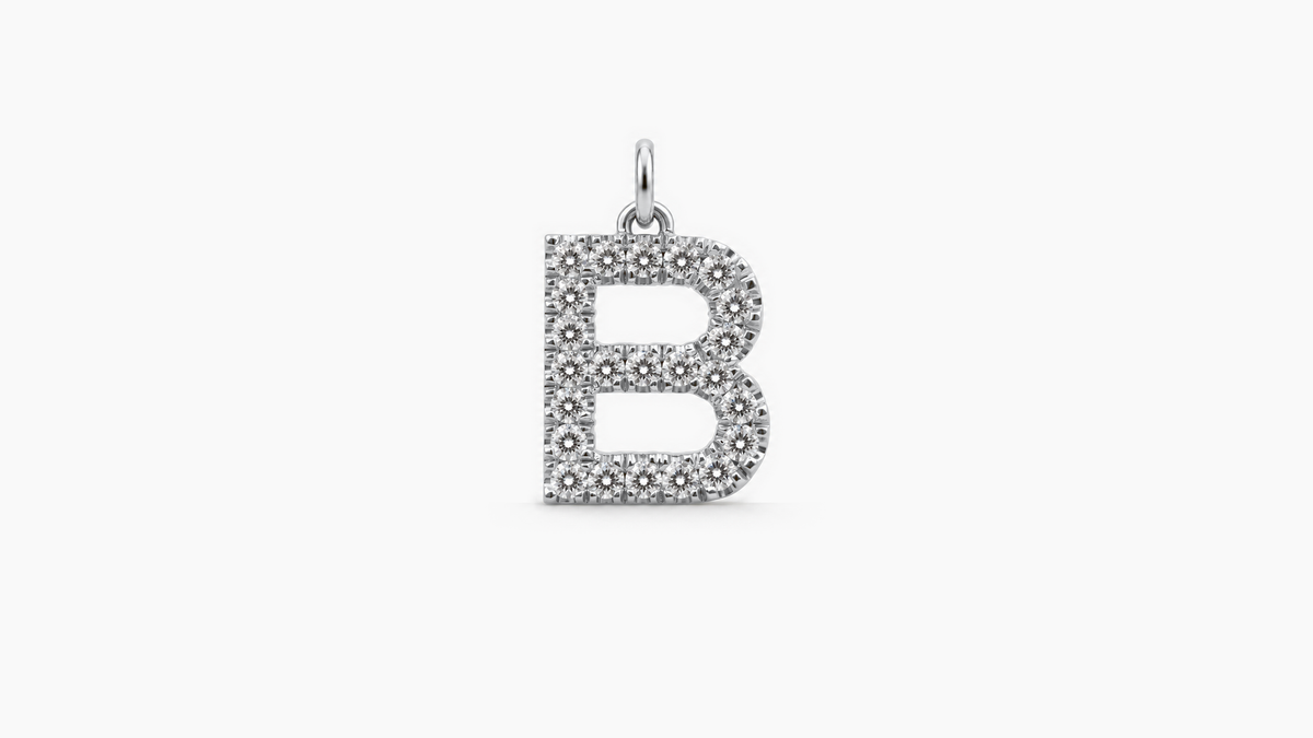 Large Diamond Initial Pendant — B — White Gold