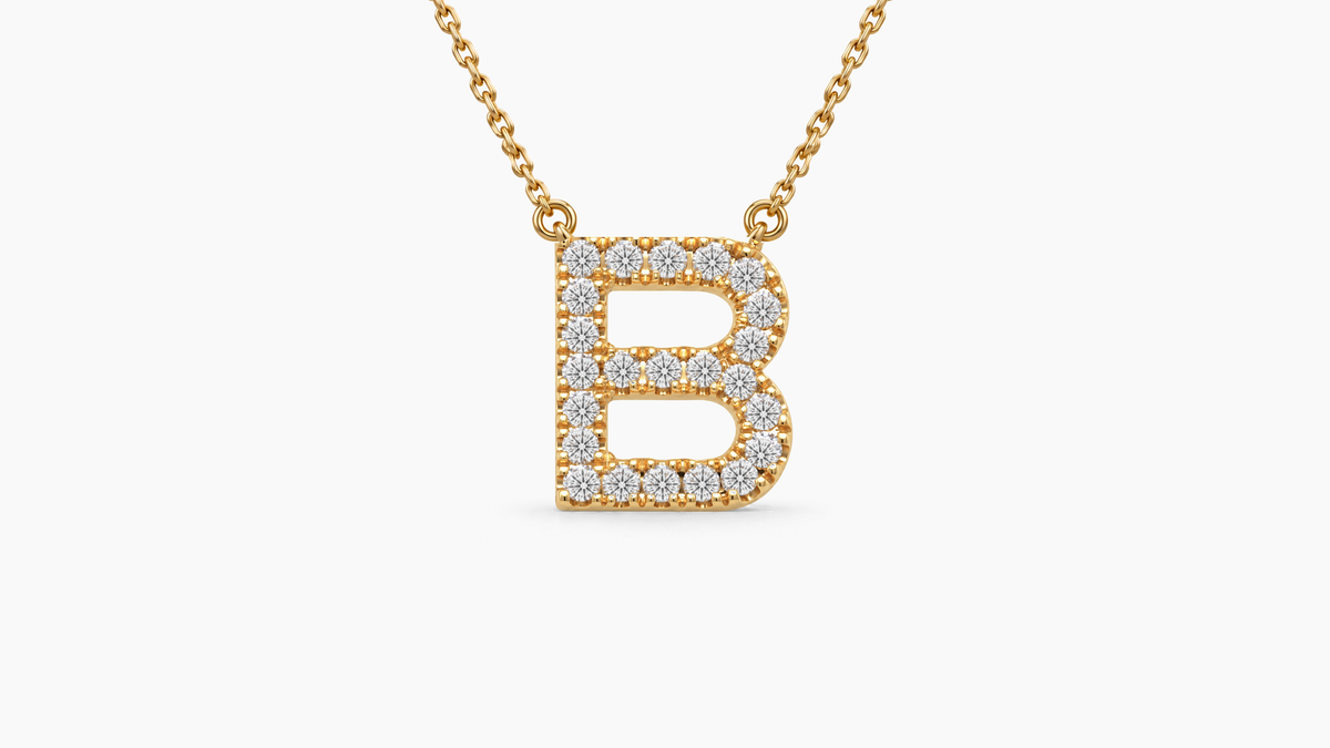 Large Diamond Initial with Chain — B — Yellow Gold