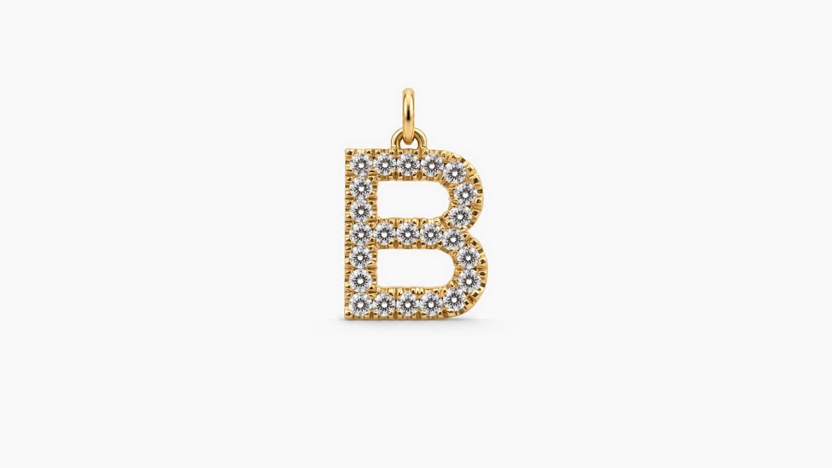 Large Diamond Initial Pendant — B — Yellow Gold