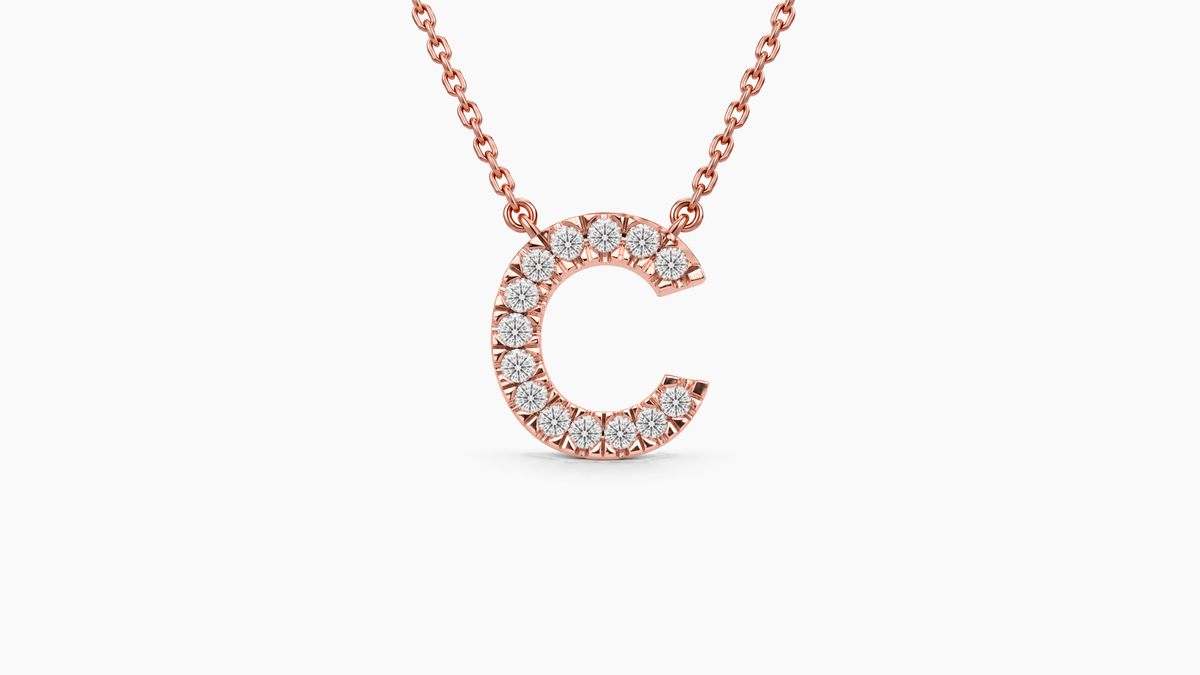 Large Diamond Initial with Chain — C — Rose Gold