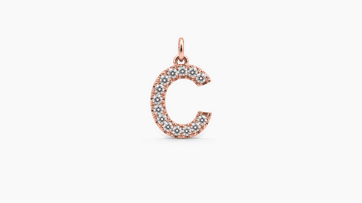 Large Diamond Initial Pendant — C — Rose Gold