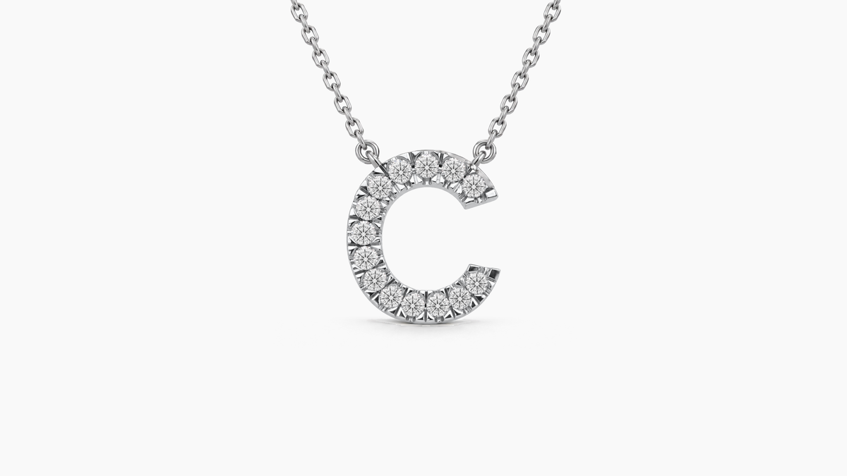 Large Diamond Initial with Chain — C — White Gold