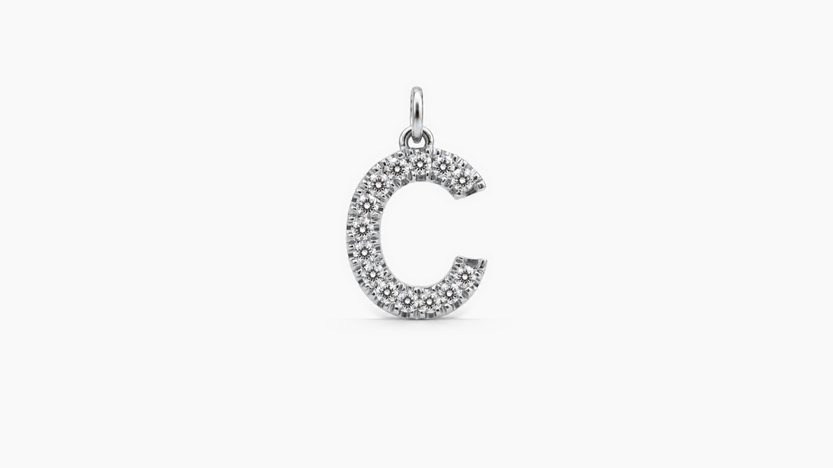 Large Diamond Initial Pendant — C — White Gold