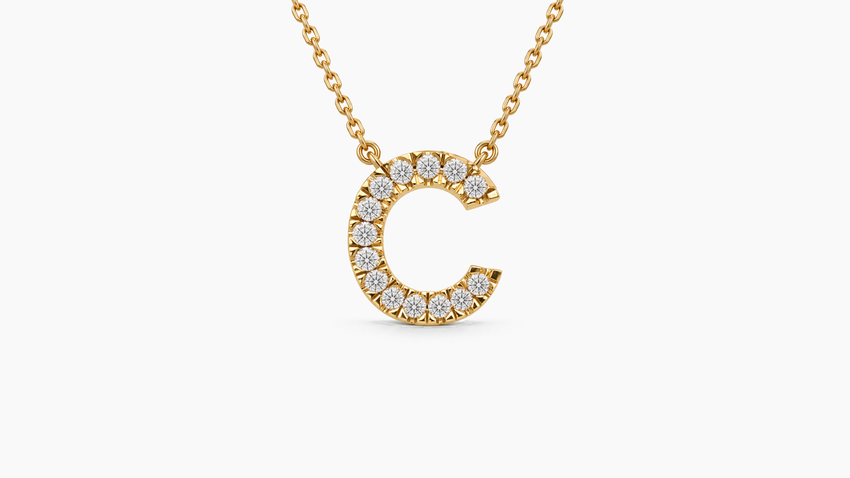 Large Diamond Initial with Chain — C — Yellow Gold