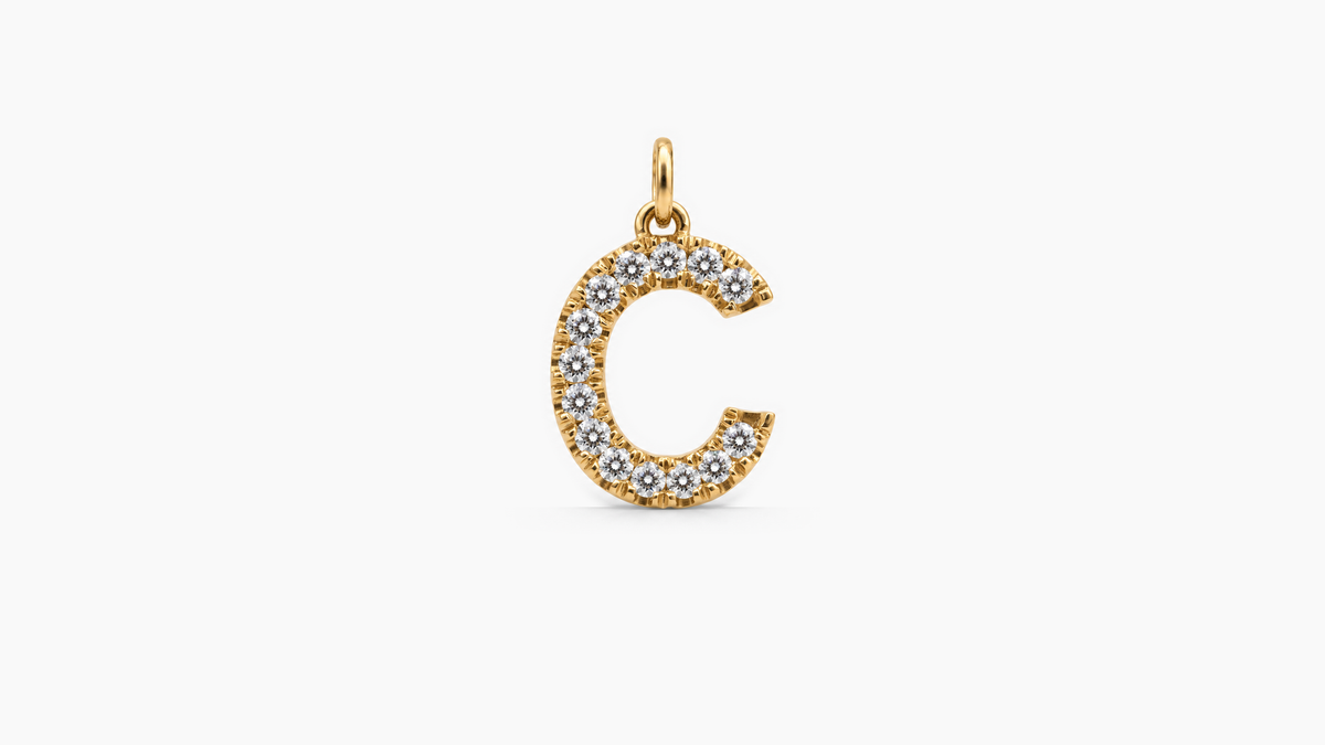 Large Diamond Initial Pendant — C — Yellow Gold