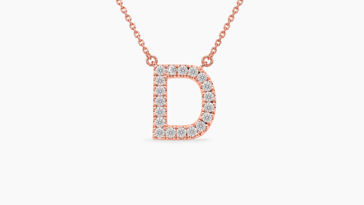 Large Diamond Initial with Chain — D — Rose Gold