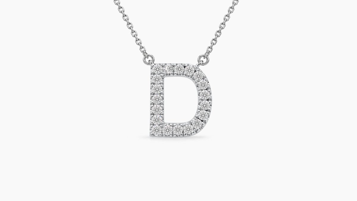 Large Diamond Initial with Chain — D — White Gold
