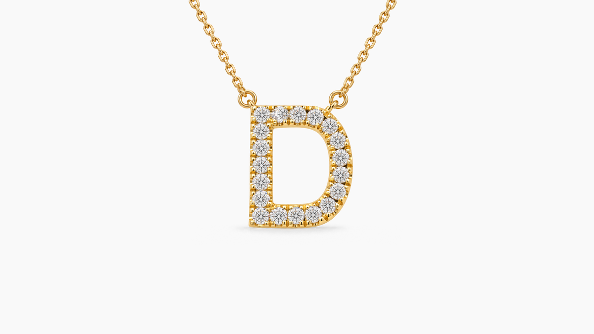 Large Diamond Initial with Chain — D — Yellow Gold