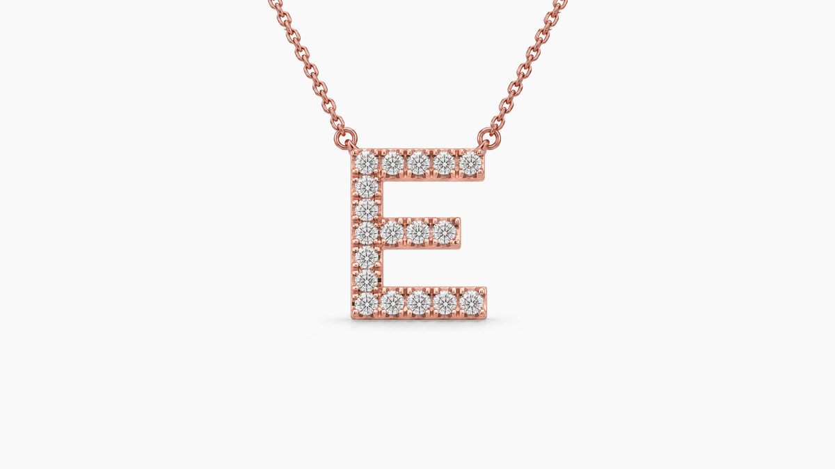 Large Diamond Initial with Chain — E — Rose Gold