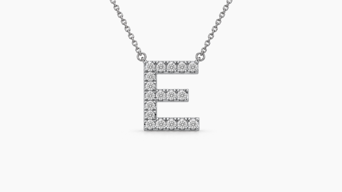 Large Diamond Initial with Chain — E — White Gold