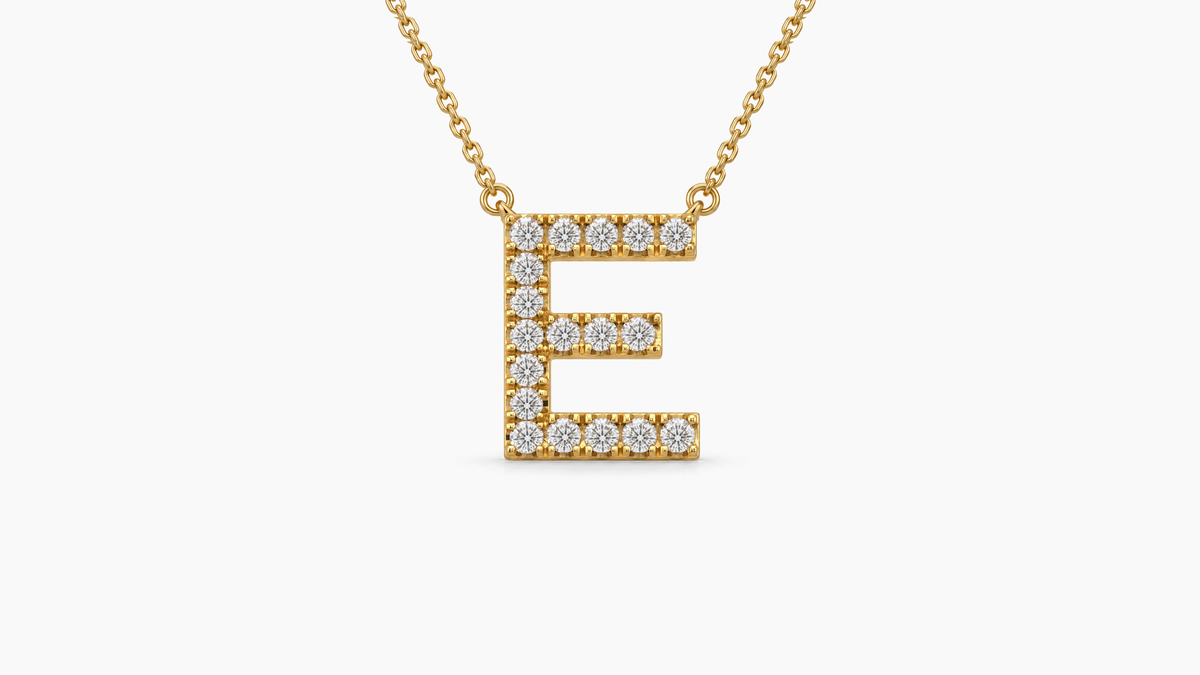 Large Diamond Initial with Chain — E — Yellow Gold