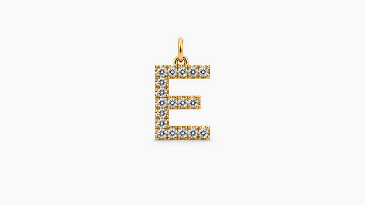 Large Diamond Initial Pendant — E — Yellow Gold