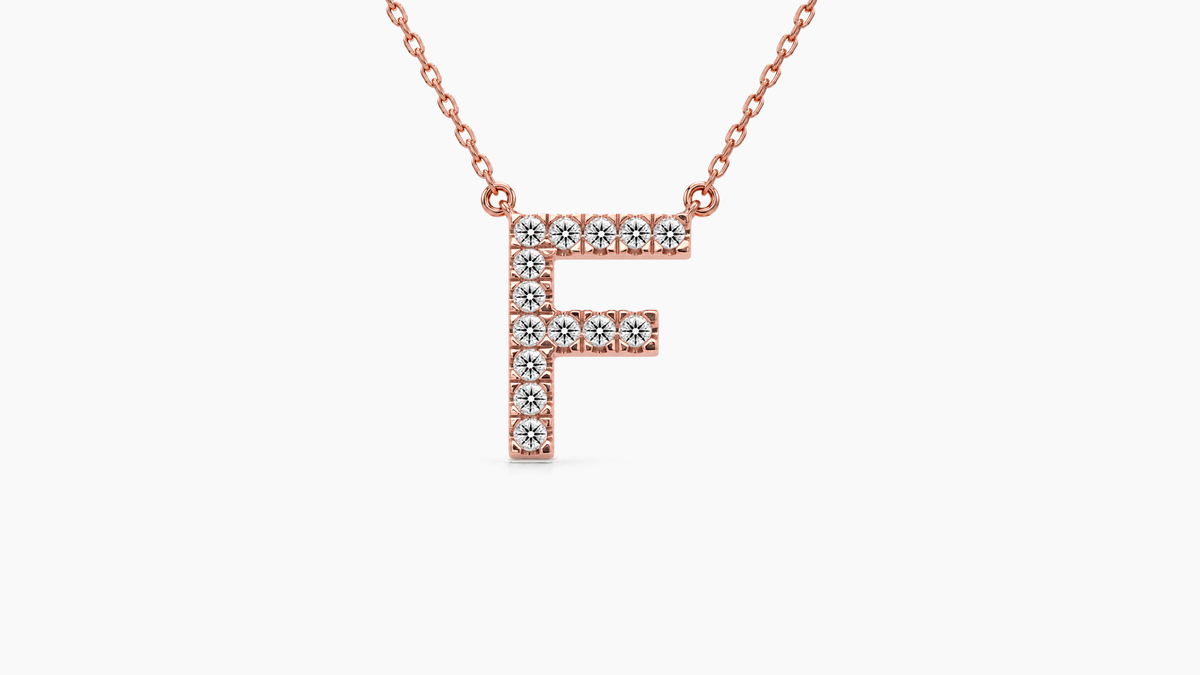 Large Diamond Initial with Chain — F — Rose Gold