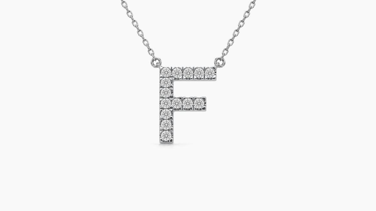Large Diamond Initial with Chain — F — White Gold