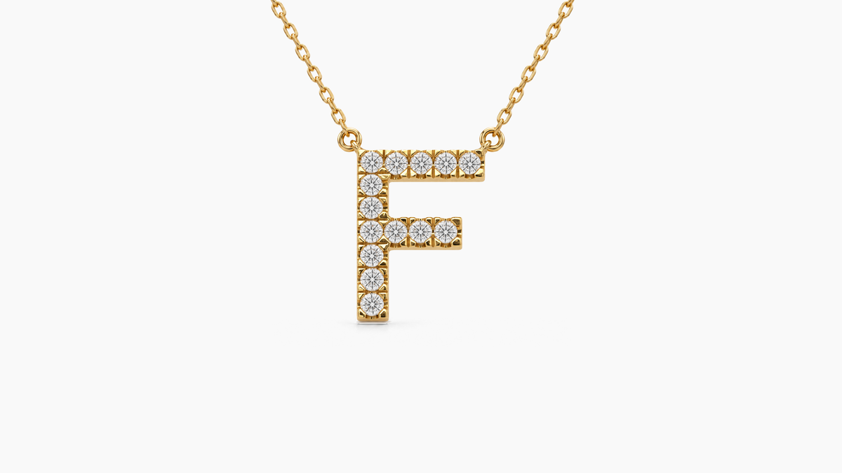 Large Diamond Initial with Chain — F — Yellow Gold