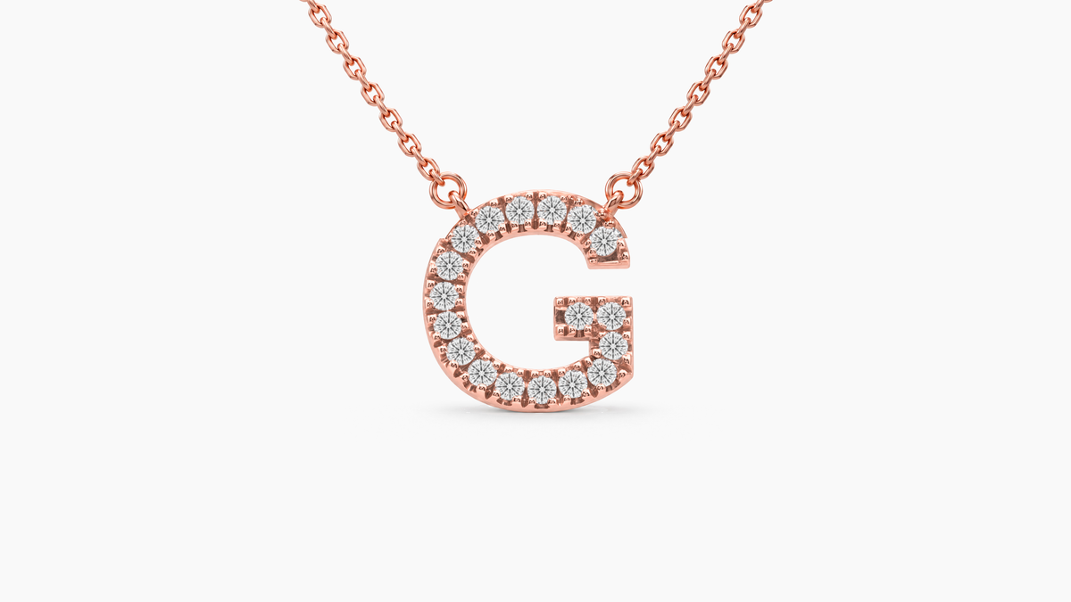 Large Diamond Initial with Chain — G — Rose Gold