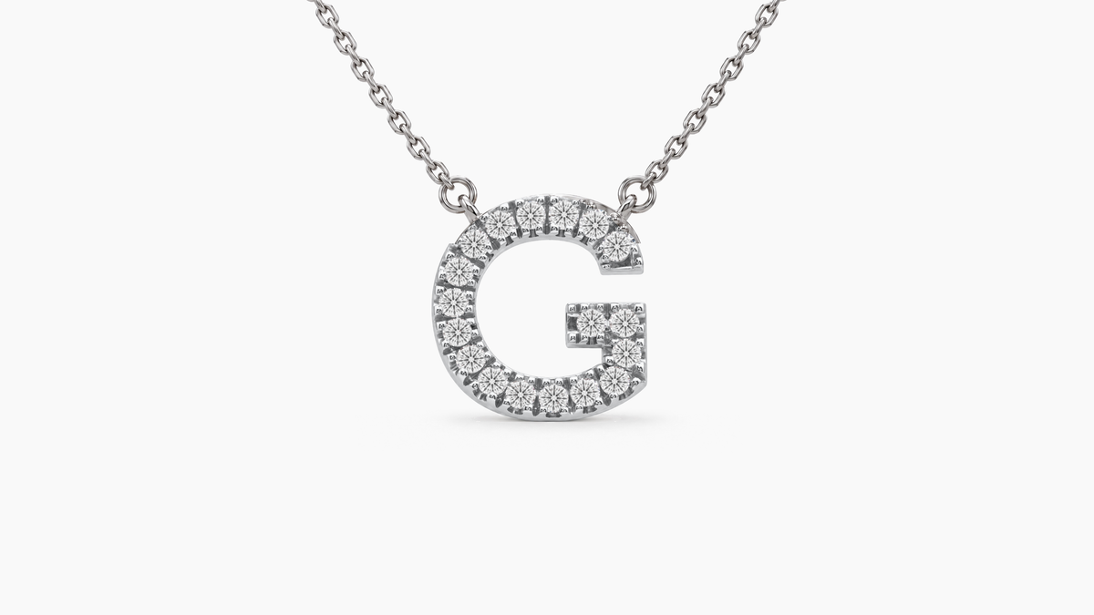 Large Diamond Initial with Chain — G — White Gold