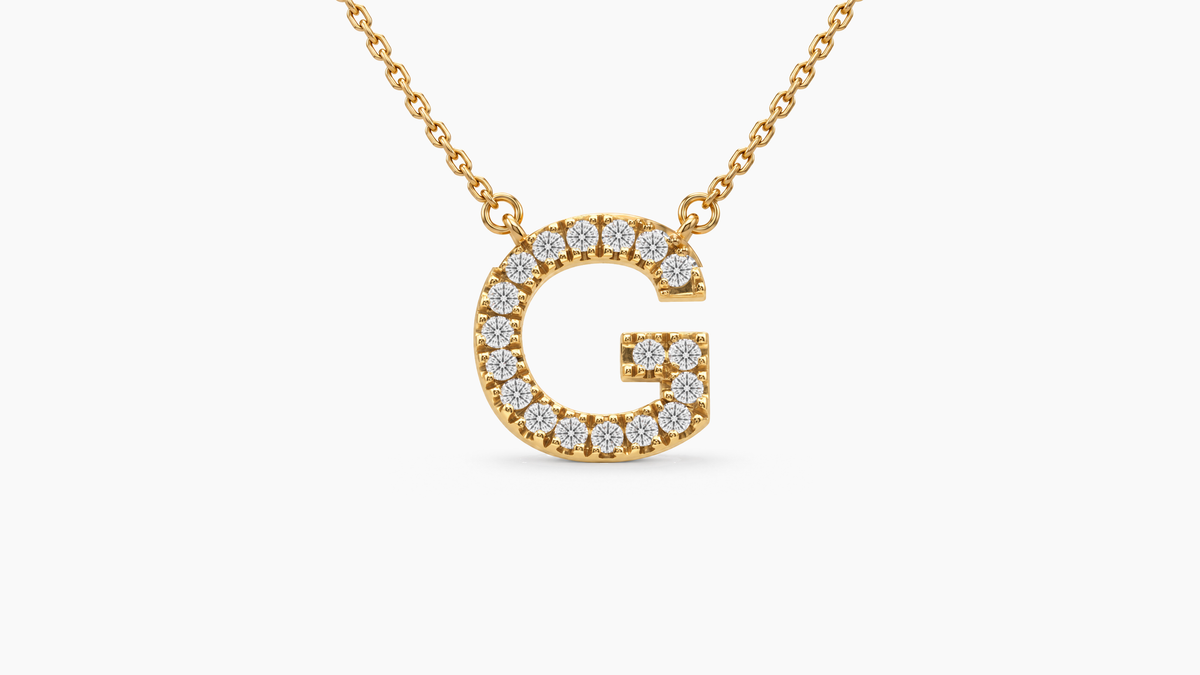 Large Diamond Initial with Chain — G — Yellow Gold