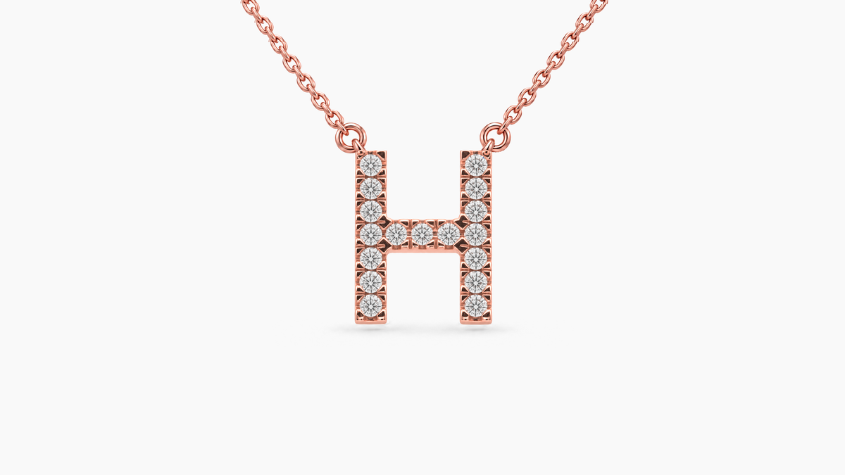 Large Diamond Initial with Chain — H — Rose Gold