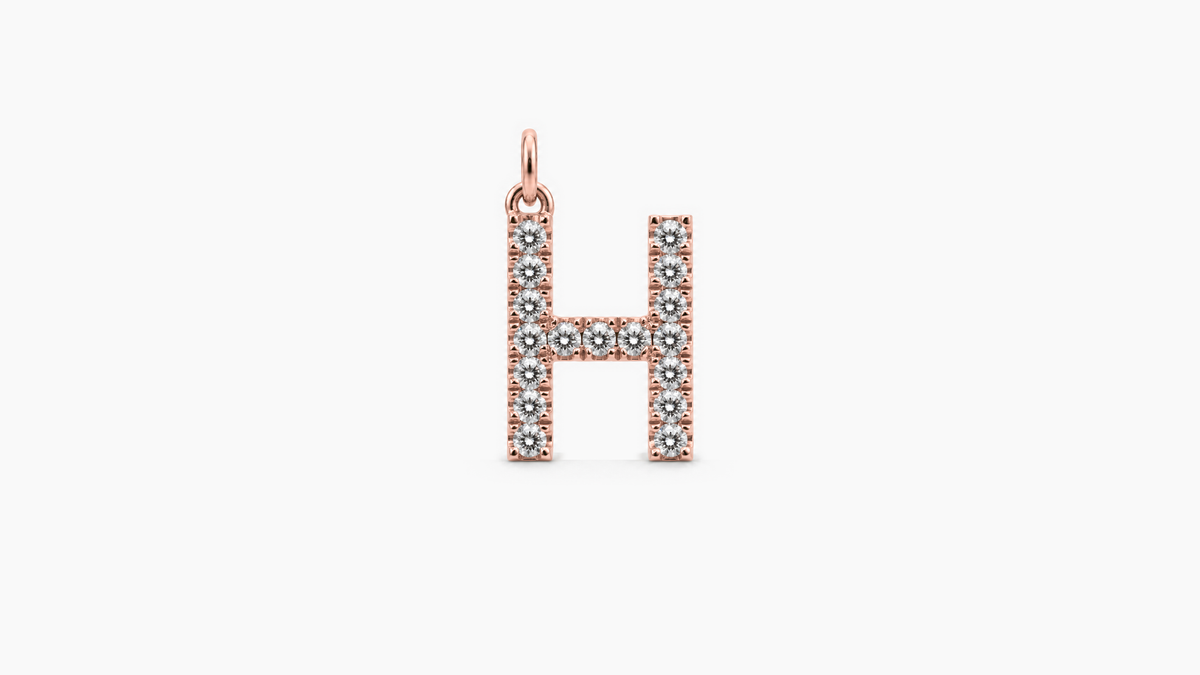 Large Diamond Initial Pendant — H — Rose Gold