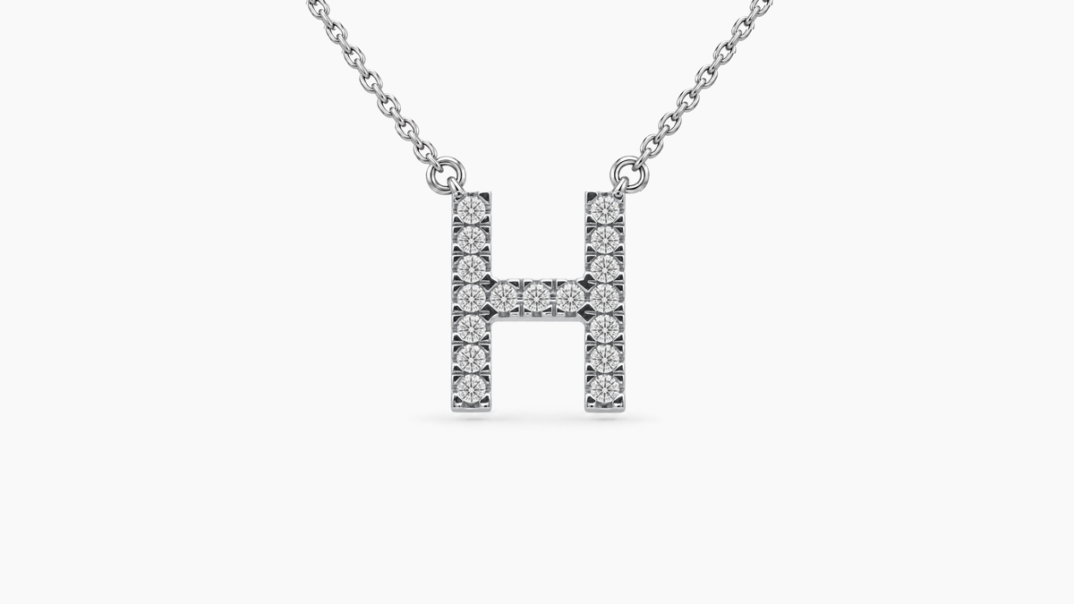 Large Diamond Initial with Chain — H — White Gold