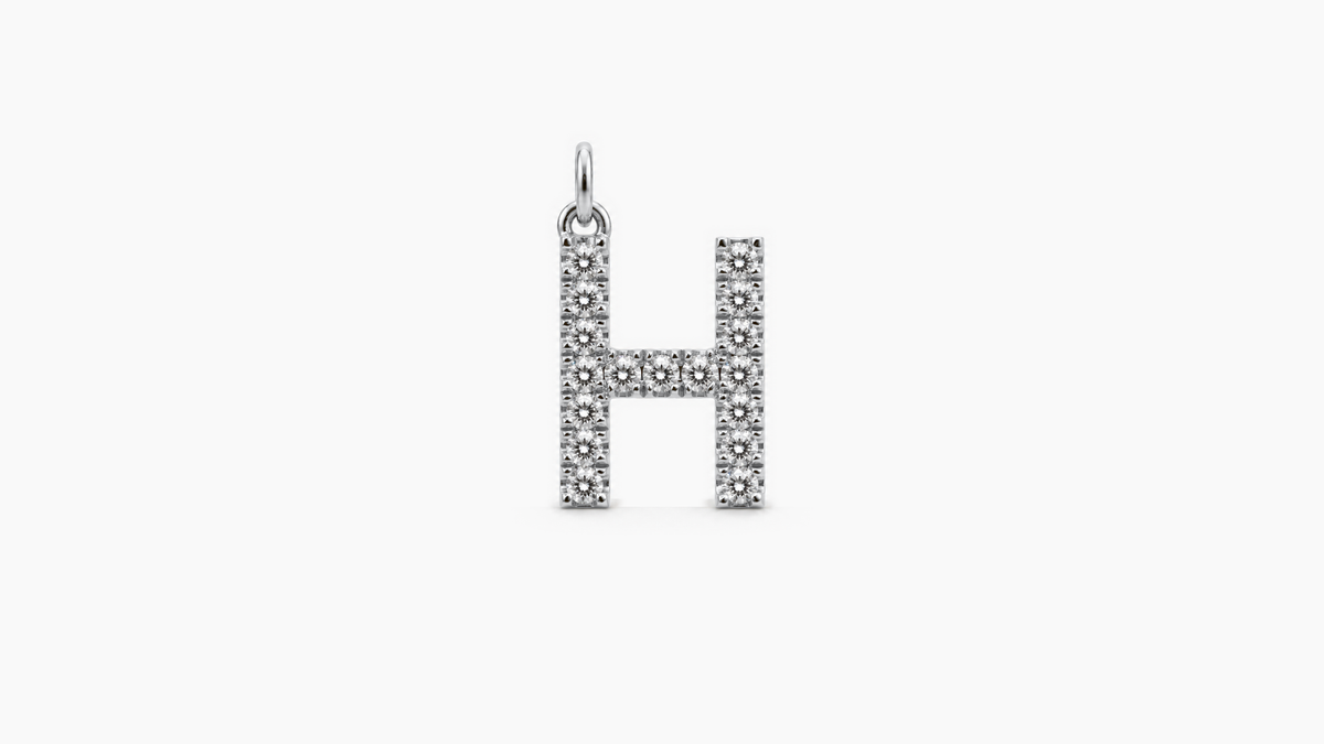 Large Diamond Initial Pendant — H — White Gold
