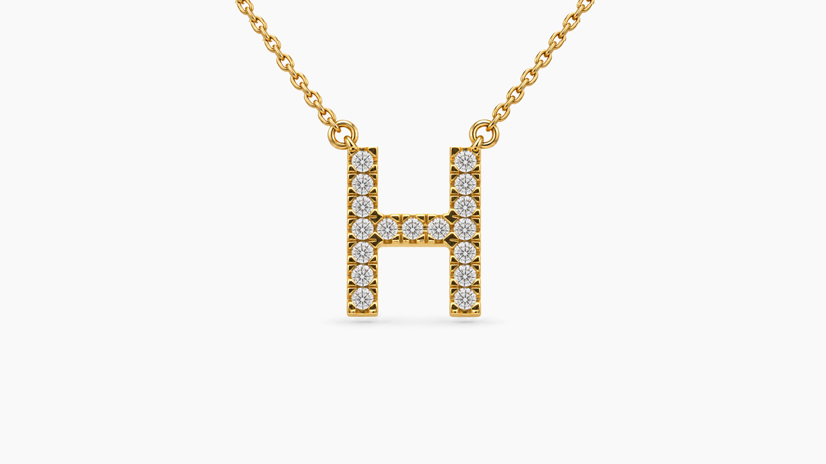Large Diamond Initial with Chain — H — Yellow Gold