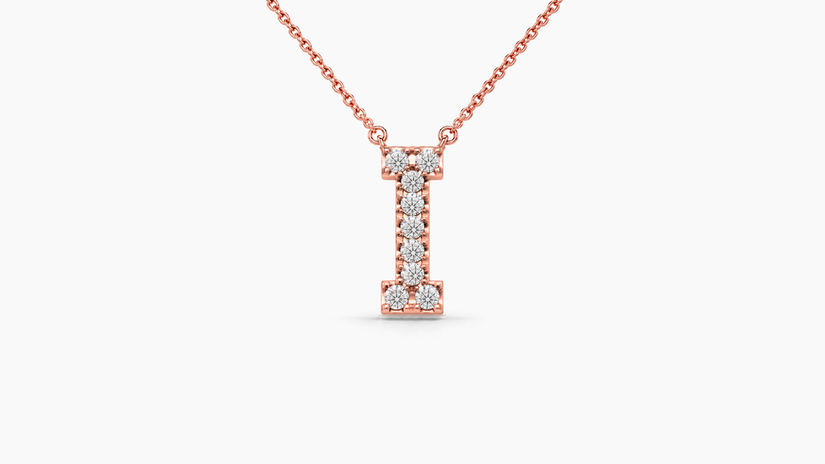 Large Diamond Initial with Chain — I — Rose Gold