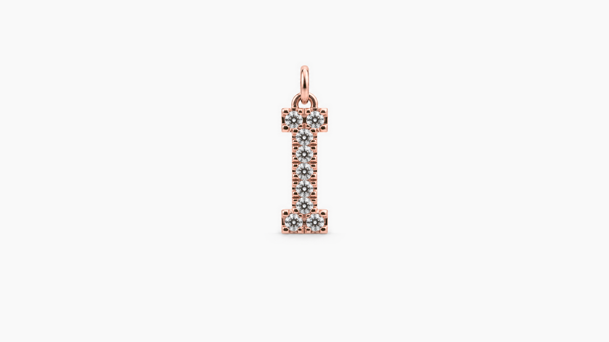 Large Diamond Initial Pendant — I — Rose Gold