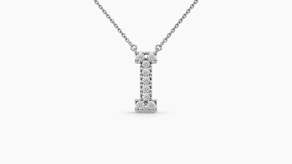 Large Diamond Initial with Chain — I — White Gold