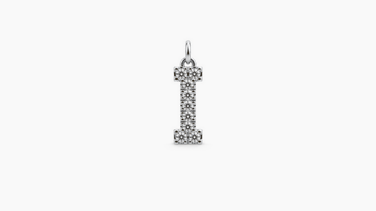 Large Diamond Initial Pendant — I — White Gold