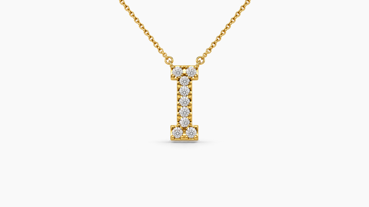 Large Diamond Initial with Chain — I — Yellow Gold