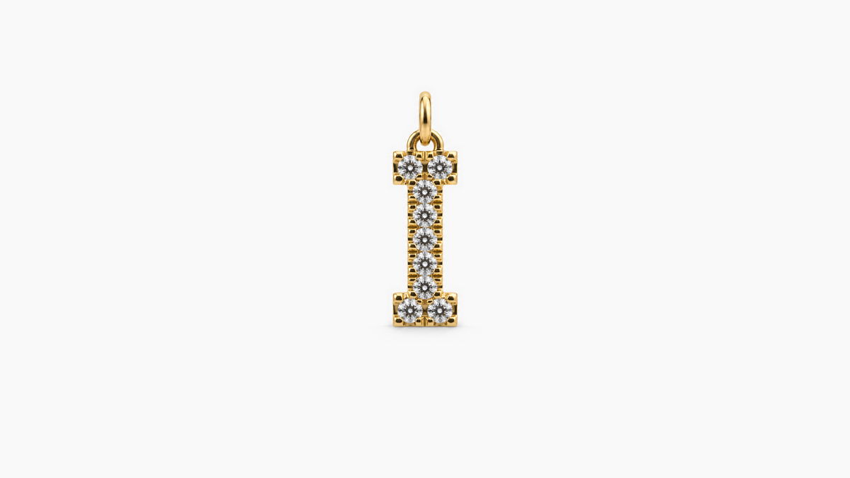 Large Diamond Initial Pendant — I — Yellow Gold