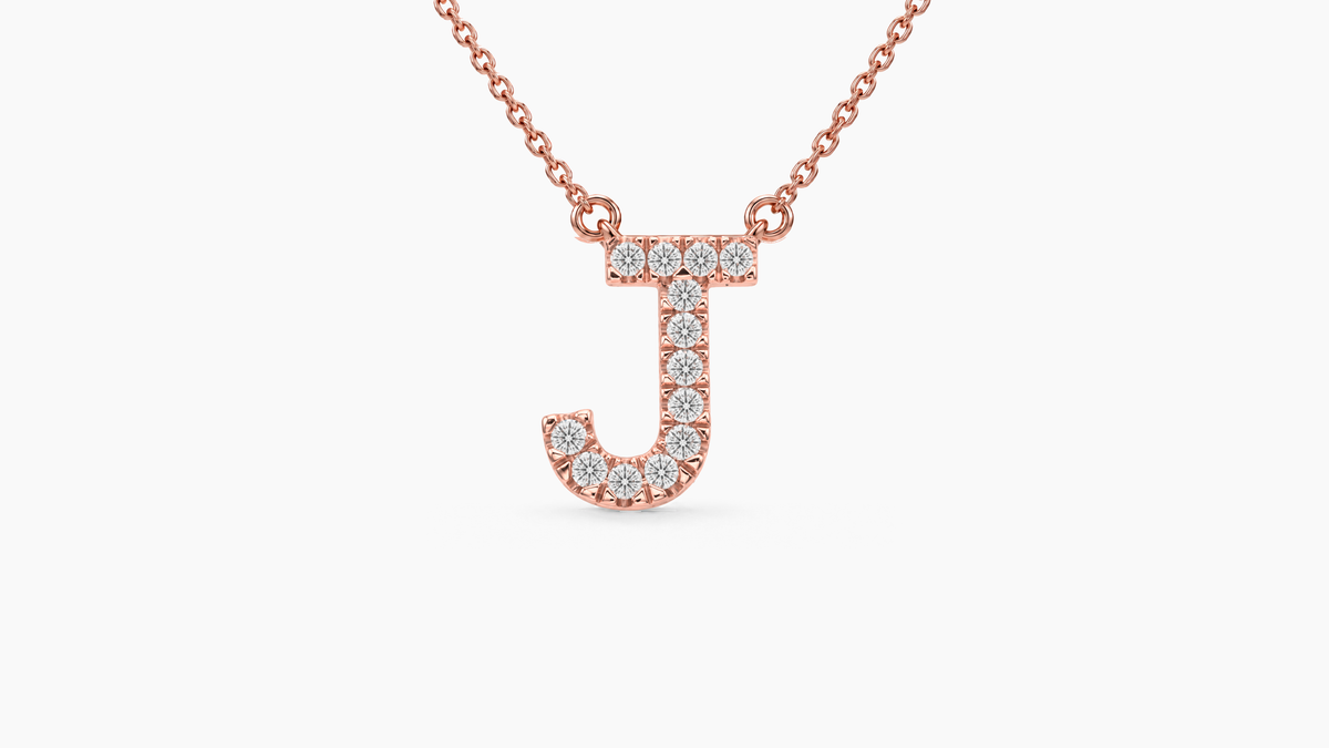 Large Diamond Initial with Chain — J — Rose Gold