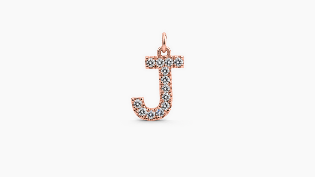 Large Diamond Initial Pendant — J — Rose Gold