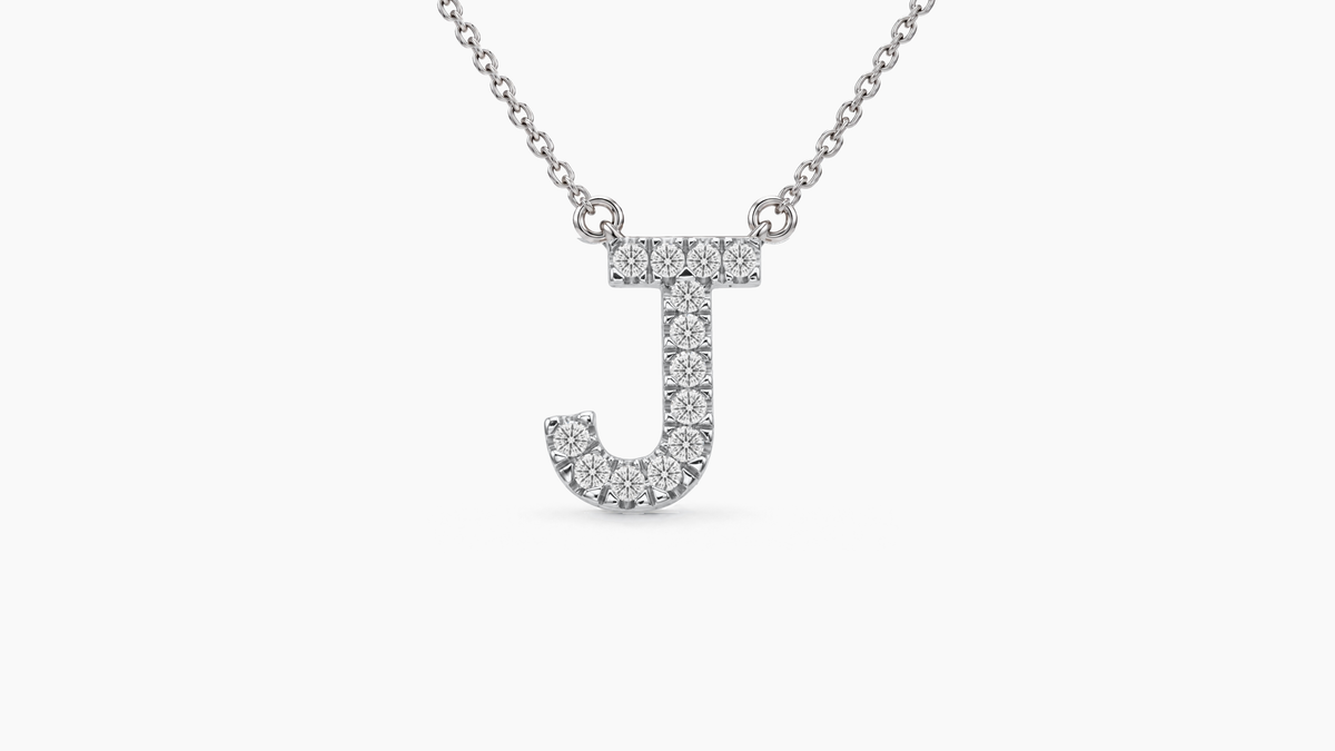 Large Diamond Initial with Chain — J — White Gold