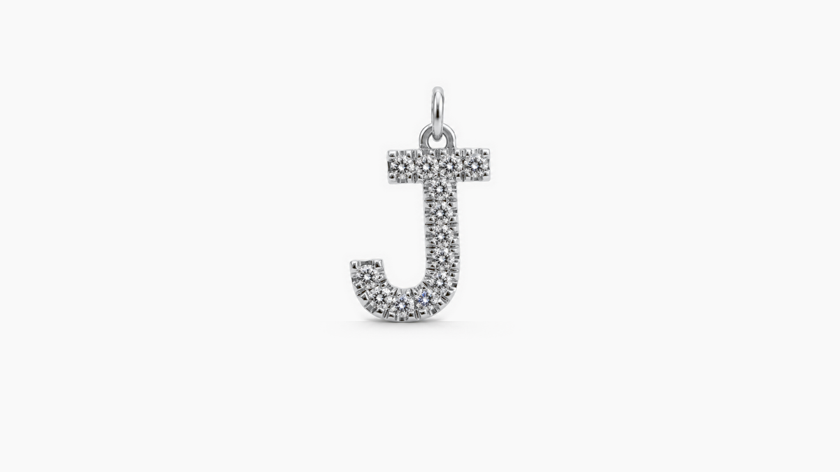 Large Diamond Initial Pendant — J — White Gold