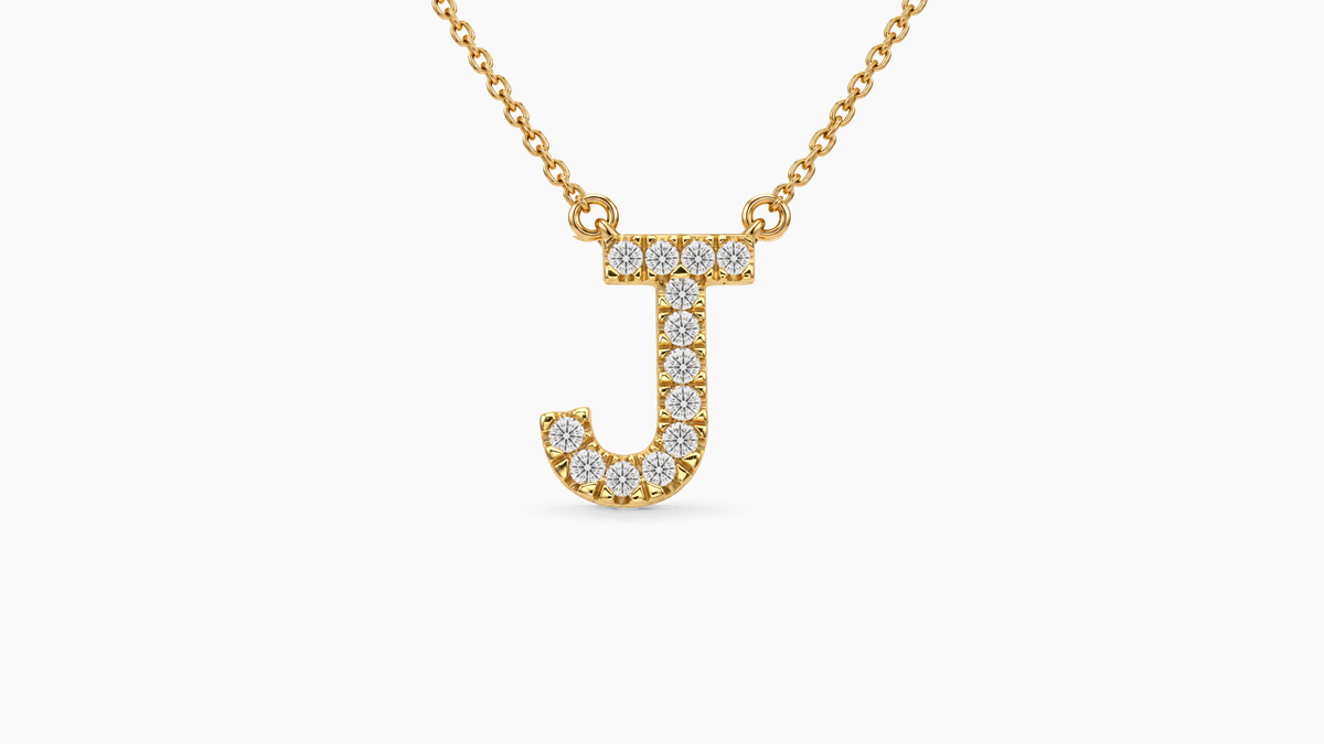 Large Diamond Initial with Chain — J — Yellow Gold