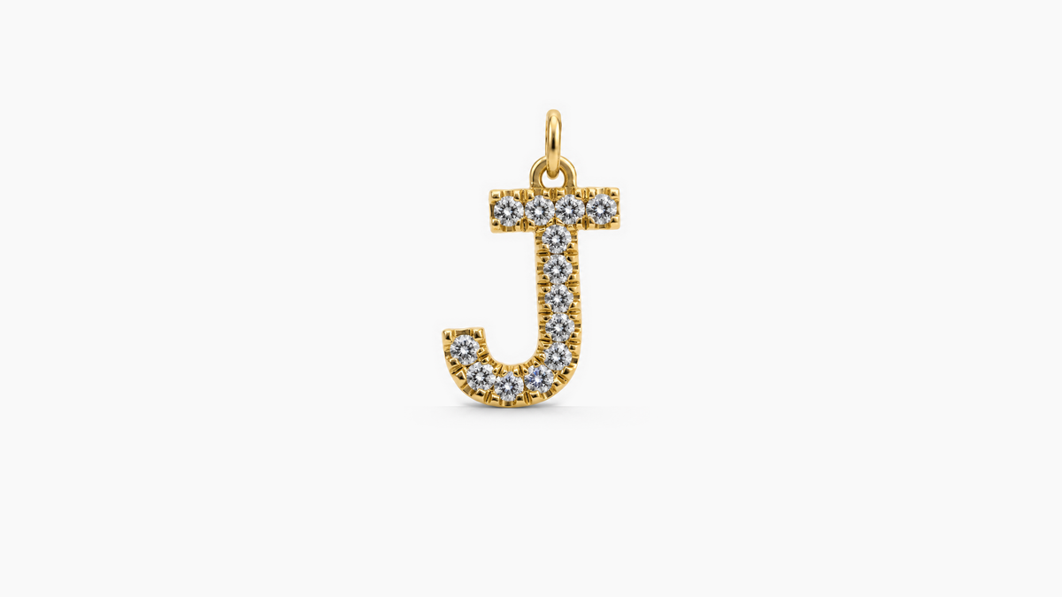 Large Diamond Initial Pendant — J — Yellow Gold