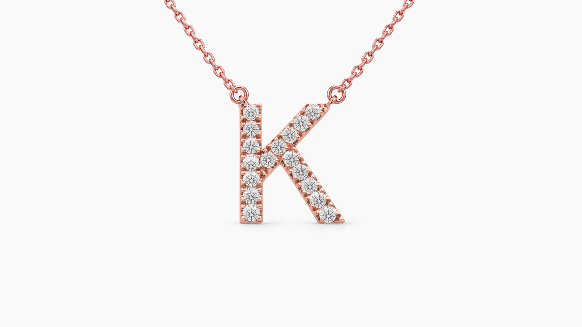Large Diamond Initial with Chain — K — Rose Gold