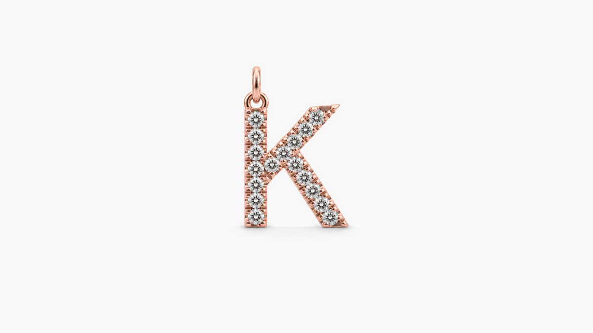 Large Diamond Initial Pendant — K — Rose Gold